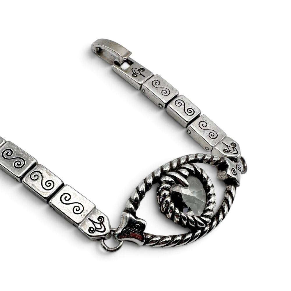 Brighton Kristel Crystal Heart Silver Plated Link Bracelet Retired 7.25"